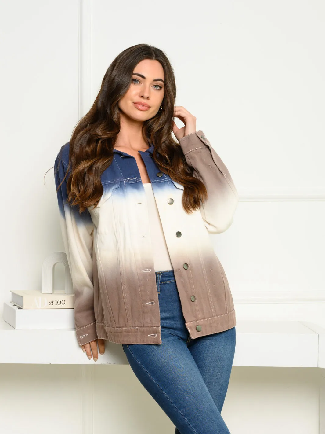 WOMEN'S LONG SLEEVE COLORBLOCK DENIM BUTTON UP JACKET